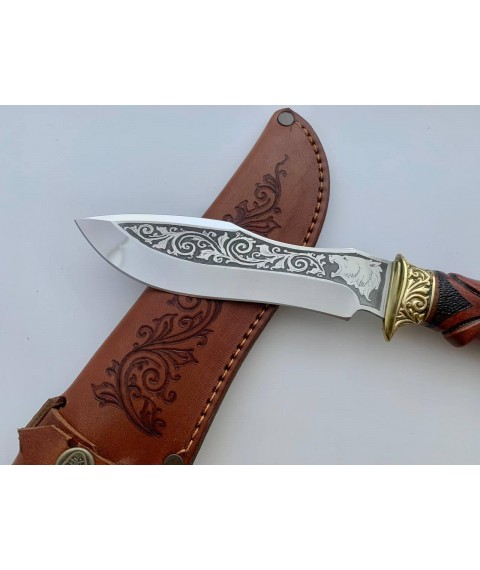 Handmade tourist knife for hunting and fishing “Wolf” 155 mm with leather sheath, awkward