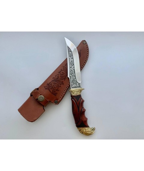 Handmade tourist knife for hunting and fishing “Eagle” 155 mm with leather sheath, awkward