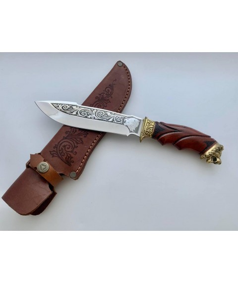 Handmade tourist knife for hunting and fishing “Lion” 170 mm with leather sheath, awkward