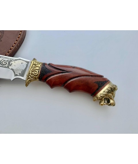 Нож ручной работы для охоты и рыбалки туристический «Лев» 170 мм с кожаными ножнами нескладной