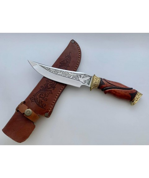 Handmade tourist knife for hunting and fishing “Duck” 165 mm with leather sheath, awkward