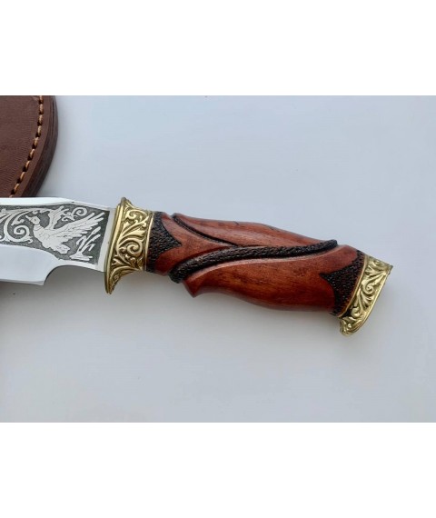 Handmade tourist knife for hunting and fishing “Duck” 165 mm with leather sheath, awkward