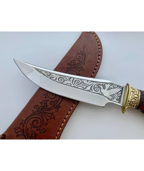 Нож ручной работы для охоты и рыбалки туристический «Утка» 165 мм с кожаными ножнами нескладной