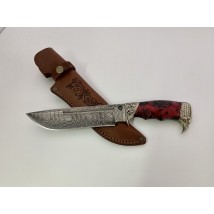 Эксклюзивный нож ручной работы для охоты и рыбалки туристический «Орёл» дамасск с кожаными ножнами нескладной