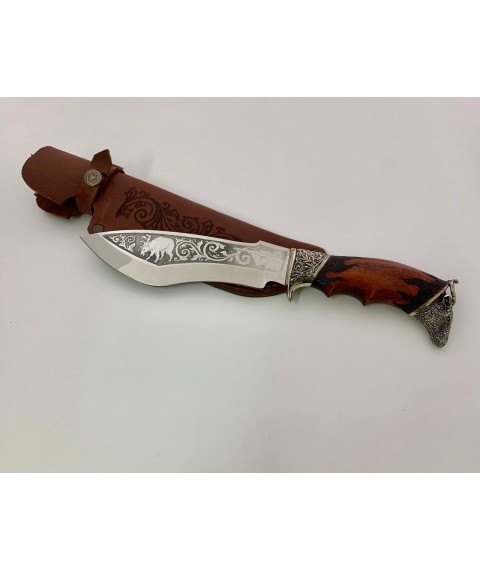 Handmade tourist knife for hunting and fishing “Deer” with leather sheath, awkward