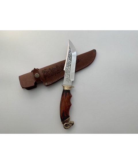 Нож ручной работы для охоты и рыбалки туристический «Архар» с кожаными ножнами нескладной