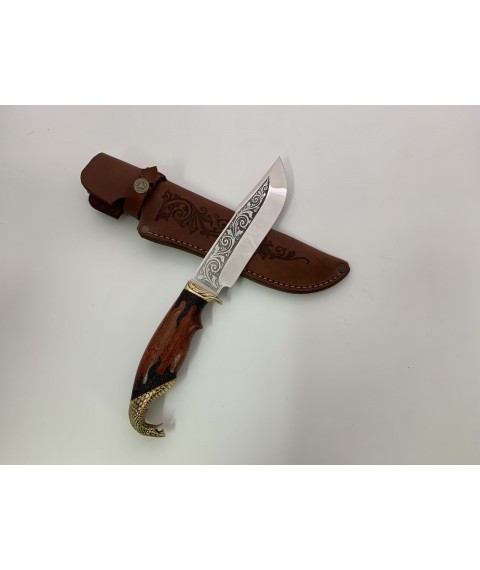 Нож ручной работы для охоты и рыбалки туристический «Кобра» с кожаными ножнами нескладной