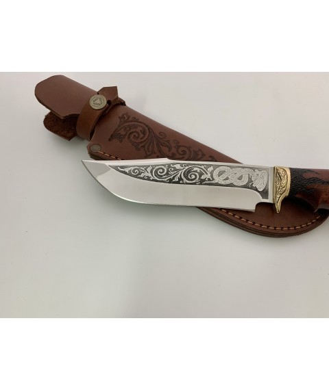 Handmade tourist knife for hunting and fishing “Cobra” with leather sheath, awkward