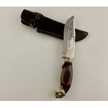 Нож ручной работы для охоты и рыбалки туристический «Тигр» 295 мм с кожаными ножнами нескладной