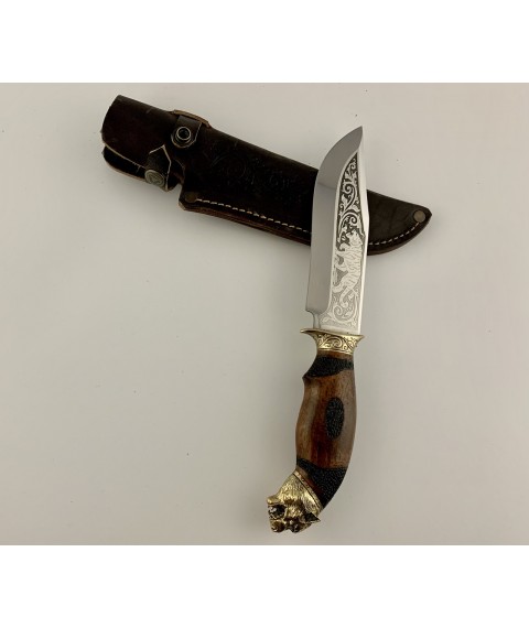 Нож ручной работы для охоты и рыбалки туристический «Тигр» 295 мм с кожаными ножнами нескладной
