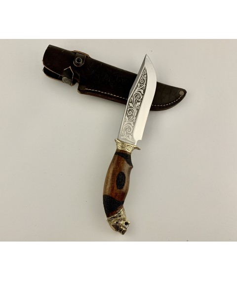 Handmade tourist knife for hunting and fishing “Tiger” 295 mm with leather sheath, awkward