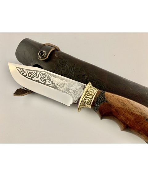 Handmade tourist knife for hunting and fishing “Eagle” 285 mm with leather sheath, awkward