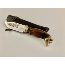 Нож ручной работы для охоты и рыбалки туристический «Кабан» 290 мм с кожаными ножнами нескладной