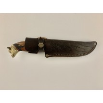 Нож ручной работы для охоты и рыбалки туристический «Кабан» 290 мм с кожаными ножнами нескладной