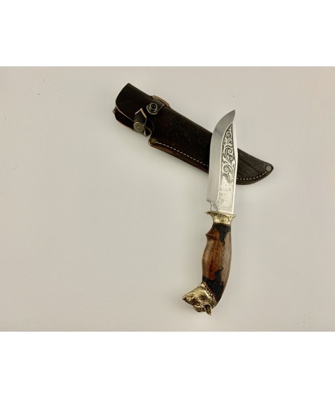 Handmade tourist knife for hunting and fishing “Boar” 290 mm with leather sheath, awkward