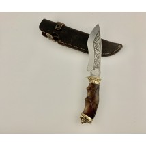Нож ручной работы для охоты и рыбалки туристический «Лев» 295 мм с кожаными ножнами нескладной