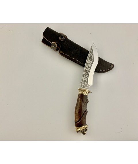 Handmade tourist knife for hunting and fishing “Lion” 295 mm with leather sheath, awkward