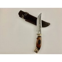 Нож ручной работы для охоты и рыбалки туристический «Рысь» 300 мм с кожаными ножнами нескладной