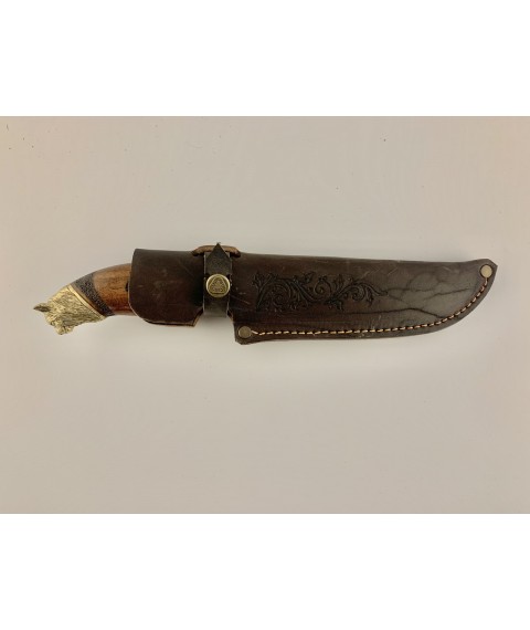 Нож ручной работы для охоты и рыбалки туристический «Рысь» 300 мм с кожаными ножнами нескладной