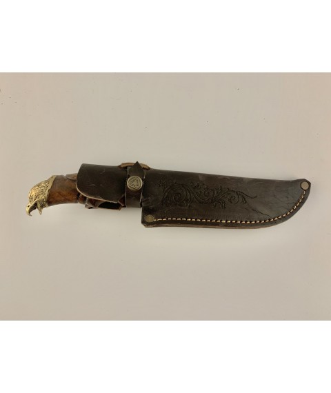 Нож ручной работы для охоты и рыбалки туристический «Орёл» 290 мм с кожаными ножнами нескладной