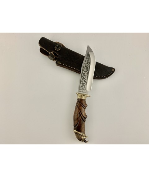 Handmade tourist knife for hunting and fishing “Eagle” 290 mm with leather sheath, awkward