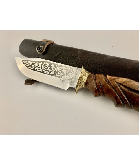 Handmade tourist knife for hunting and fishing “Eagle” 290 mm with leather sheath, awkward