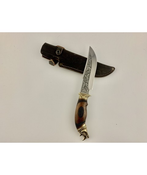 Нож ручной работы для охоты и рыбалки туристический «Носорог» 310 мм с кожаными ножнами нескладной