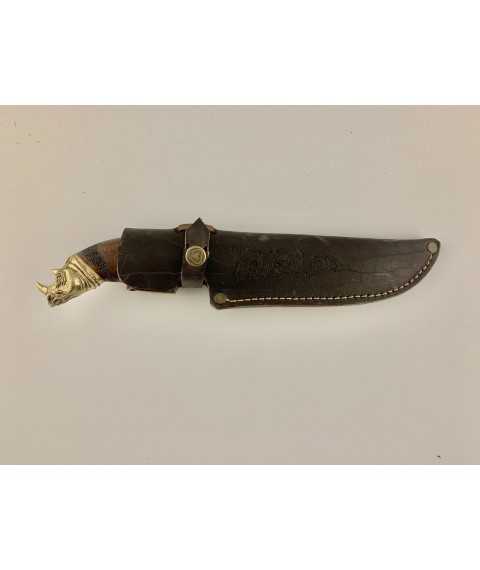 Нож ручной работы для охоты и рыбалки туристический «Носорог» 310 мм с кожаными ножнами нескладной