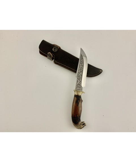 Handmade tourist knife for hunting and fishing “Cobra” 295 mm with leather sheath, awkward