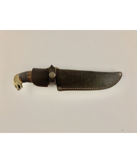 Handmade tourist knife for hunting and fishing “Cobra” 295 mm with leather sheath, awkward