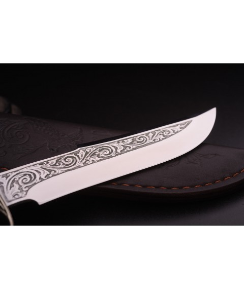 Exclusive handmade tourist knife for hunting and fishing “Owl” with leather sheath, awkward