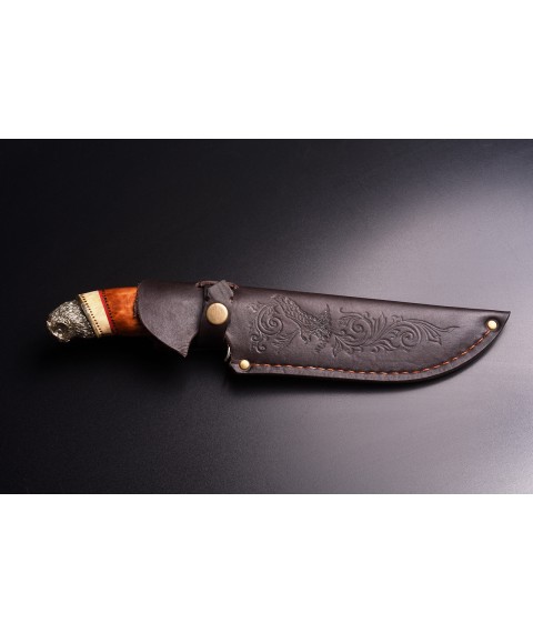 Эксклюзивный нож ручной работы для охоты и рыбалки туристический «Сова» с кожаными ножнами нескладной