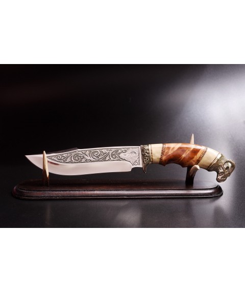 Эксклюзивный нож ручной работы для охоты и рыбалки туристический «Архар» с кожаными ножнами нескладной