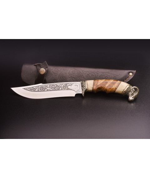 Эксклюзивный нож ручной работы для охоты и рыбалки туристический «Архар» с кожаными ножнами нескладной
