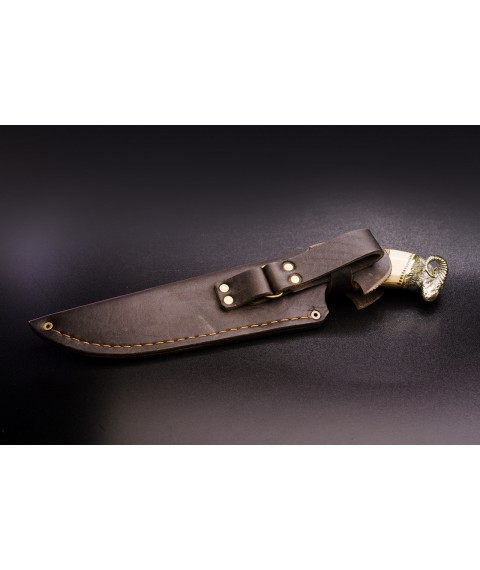 Exclusive handmade tourist knife for hunting and fishing “Argali” with leather sheath, awkward