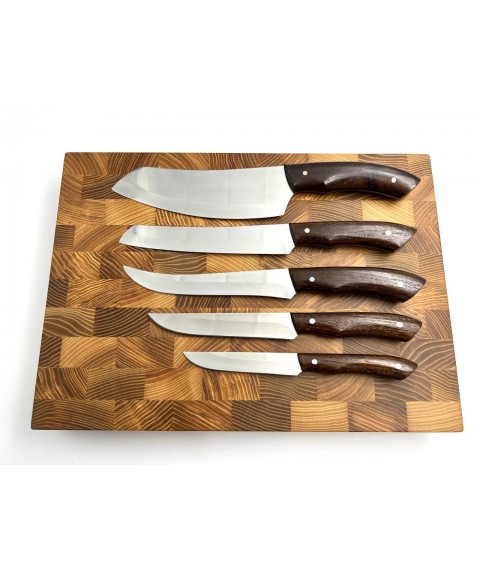 Набір кухонних ножів ручної роботи «Універсальний #1» коричнева рукоять, 65Х13/57 HRC