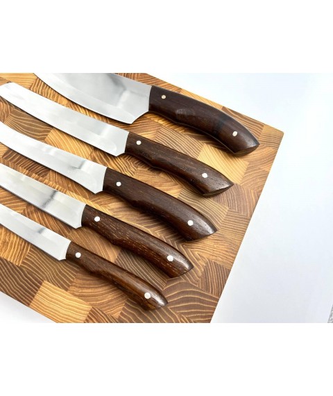 Набір кухонних ножів ручної роботи «Універсальний #1» коричнева рукоять, 65Х13/57 HRC