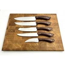 Set of handmade kitchen knives “Fox tail #1” brown handle, 65Х13/57 HRC