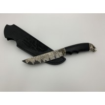 Нож ручной работы для охоты и рыбалки туристический «Хищник #1»  дамасская сталь с кожаными ножнами