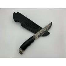 Нож ручной работы для охоты и рыбалки туристический «Хищник #1»  дамасская сталь с кожаными ножнами