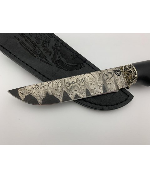 Handmade tourist knife for hunting and fishing “Predator #1” Damascus steel with leather sheath