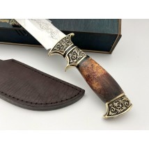 Exclusive handmade tourist knife for hunting and fishing “Mini General” with leather sheath, awkward