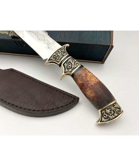 Эксклюзивный нож ручной работы для охоты и рыбалки туристический «Мини-генерал» с кожаными ножнами нескладной