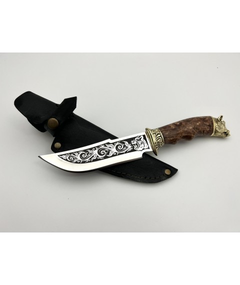 Handmade tourist knife for hunting and fishing “Boar” 265 mm with leather sheath, awkward