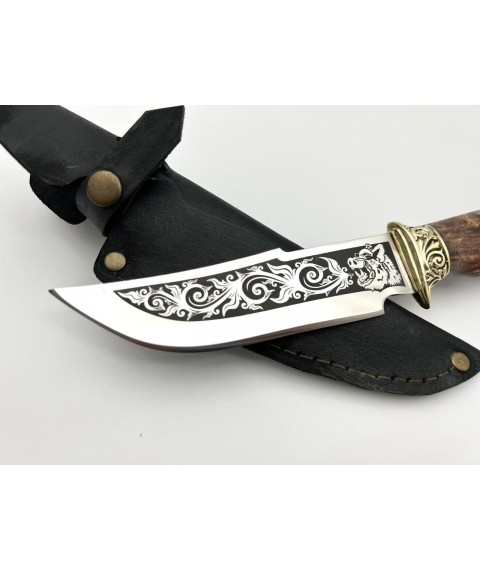Нож ручной работы для охоты и рыбалки туристический «Кабан» 265 мм с кожаными ножнами нескладной