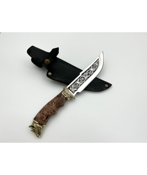 Нож ручной работы для охоты и рыбалки туристический «Кабан» 265 мм с кожаными ножнами нескладной