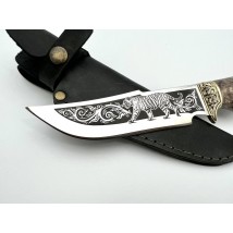 Handmade tourist knife for hunting and fishing “Tiger” with leather sheath, awkward