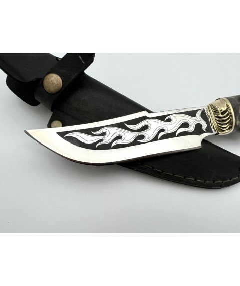 Нож ручной работы для охоты и рыбалки туристический «Череп» с кожаными ножнами нескладной