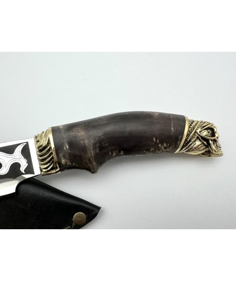 Handmade tourist knife for hunting and fishing “Skull” with leather sheath, awkward