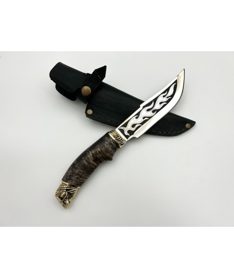 Нож ручной работы для охоты и рыбалки туристический «Череп» с кожаными ножнами нескладной